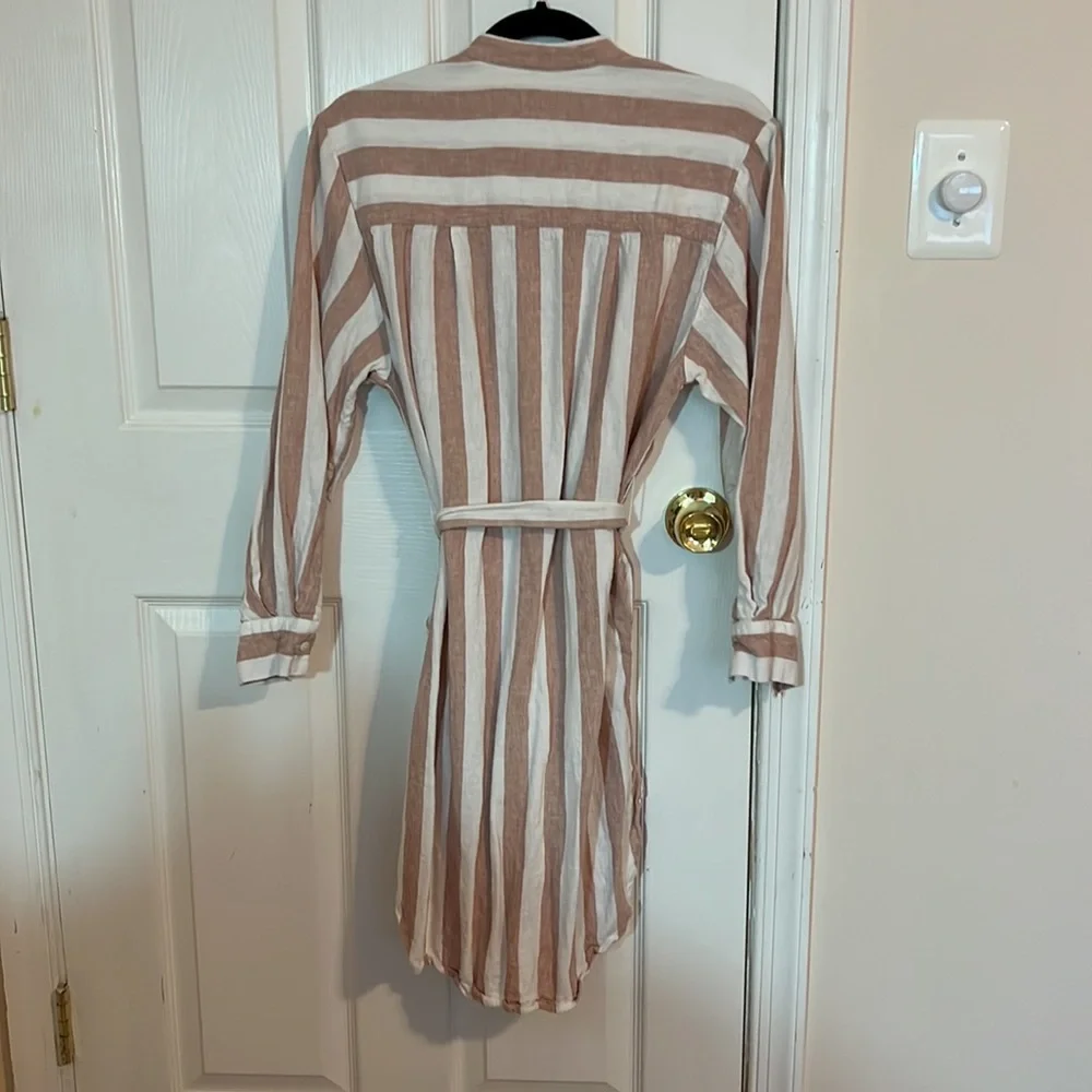 Striped neutral shirt dress tunic cover-up - Picture 3 of 3